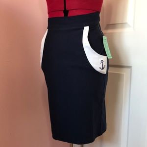 Rock Steady brand navy nautical anchor pencil skirt Medium